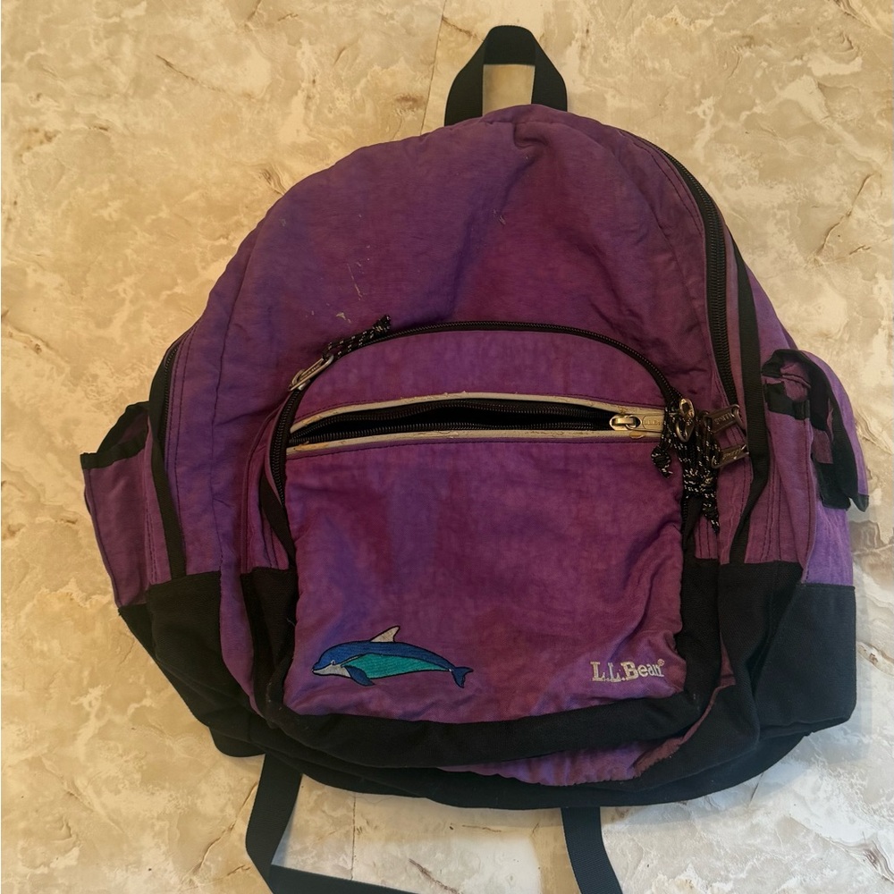L.L.Bean Purple Backpack with Black Accents and Dolphin Patch